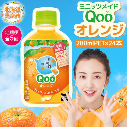 【定期便：全5回】ミニッツメイド Qoo オレンジPET　280ml×24本【380077】 1979446 - 北海道恵庭市