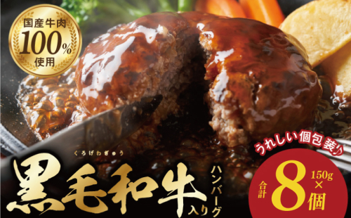 黒毛和牛入り 国産牛肉100％ ハンバーグ 150g×8個 個包装 099H3401 1980121 - 大阪府泉佐野市