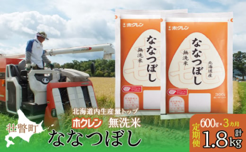 【新米】【令和6年産米】【3ヶ月定期配送】（無洗米600g）ホクレン喜ななつぼし 【 ふるさと納税 人気 おすすめ ランキング 北海道産 米 こめ 無洗米 白米 コメ ご飯 ごはん 喜ななつぼし 600g 定期便 北海道 壮瞥町 送料無料 】 SBTD161 1980170 - 北海道壮瞥町