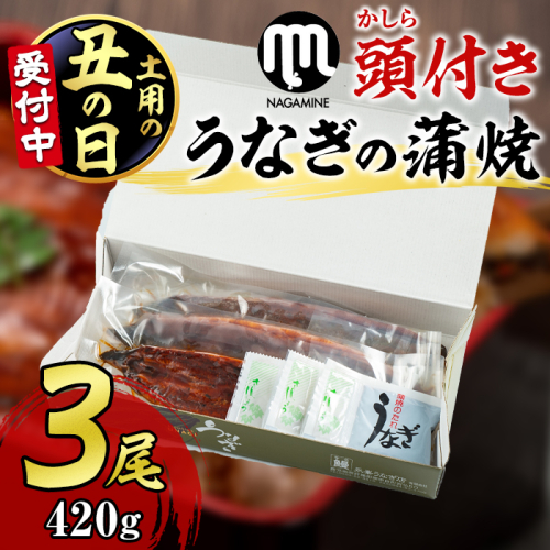 【18720-2507】＜丑の日までにお届け！＞大隅産うなぎの蒲焼(有頭)＜計約420g(約140g×3尾)＞ うなぎ 高級 ウナギ 鰻 国産 蒲焼 蒲焼き たれ 鹿児島 【永峯うなぎ店】 1983429 - 鹿児島県東串良町