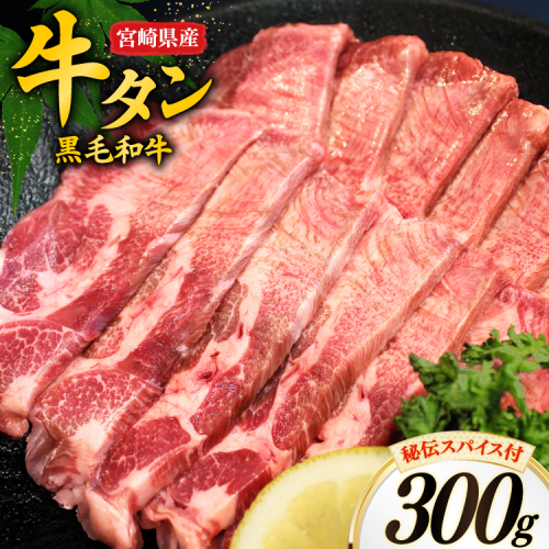 牛肉 牛タン 宮崎県産 黒毛和牛 タン スライス 300g 秘伝 スパイス 付き [オーチャンズ 宮崎県 美郷町 31bn0001] 厚切り 薄切り 牛たん たん 牛 1988102 - 宮崎県美郷町