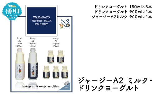 ジャージー A2ミルク［900ml×1］・ ドリンクヨーグルト ［900ml×1・150ml×5］ 飲料 ドリンク ミルク ジャージー牛 やさしい 国産 オホーツク北海道 牛乳 乳飲料 セット  198869 - 北海道湧別町