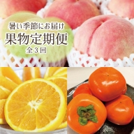 【3か月定期便】暑い季節にお届け！果物定期便　バレンシアオレンジ・桃・柿　旬のフルーツを毎月お届け♪