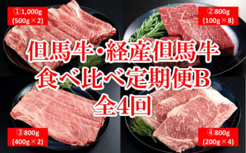 但馬牛・経産但馬牛 食べ比べ 定期便 Bコース 4回 但馬牛 和牛 国産 黒毛和牛 経産牛 牛肉 肉 定期便 頒布会 肩ロース すき焼き もも ロース ステーキ 冷凍 但馬牛のほくぶ 1996084 - 兵庫県朝来市