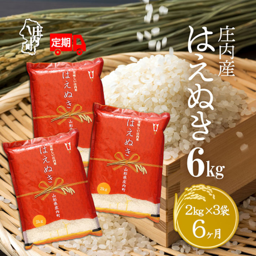 ＜4月中旬発送＞庄内米6か月定期便！はえぬき 6kg（入金期限：2025.3.25） 1997360 - 山形県庄内町