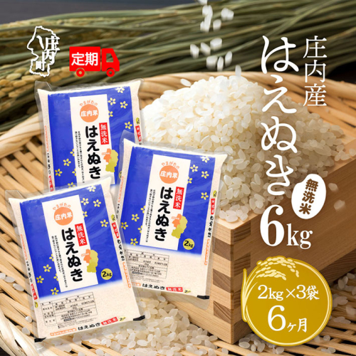 ＜4月中旬発送＞庄内米6か月定期便！はえぬき無洗米 6kg（入金期限：2025.3.25） 1997363 - 山形県庄内町