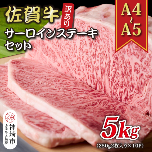 訳あり！【A4～A5】佐賀牛サーロインステーキセット 5kg(250g 2枚入り×10P)【肉 牛肉 ブランド牛 黒毛和牛 ふるさと納税】(H112130) 1997554 - 佐賀県神埼市