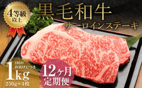 【12ヶ月定期便】くまもと黒毛和牛サーロインステーキ 1.0kg（250g×4枚）牛肉 牛 肉 1998552 - 熊本県益城町