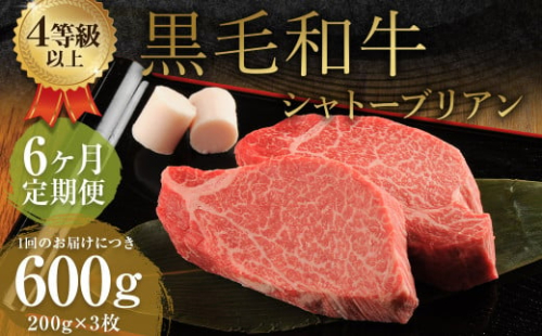 【6ヶ月定期便】くまもと黒毛和牛シャトーブリアン 600g（200g×3枚）牛肉 牛 肉 1998557 - 熊本県益城町