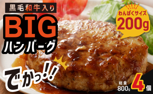 【特別規格】黒毛和牛入り BIGハンバーグ 200g×4個 お試し 005A662 2000864 - 大阪府泉佐野市