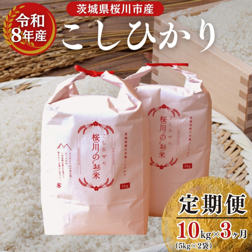 《 令和8年産 》 全3回 定期便 桜川市産 こしひかり 10kg × 3回 新米 先行予約 3ヶ月 茨城県 桜川市 米 お米 白米 コメ ごはん 精米 コシヒカリ 国産 限定 銘柄米 [SC053sa] 2001491 - 茨城県桜川市