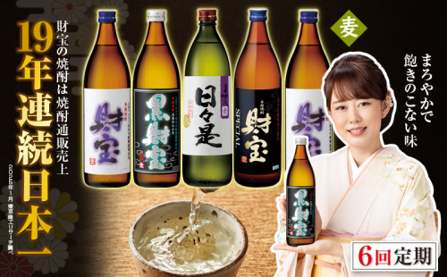 G7-2231／【 定期便 】 6回 届け・ 焼酎 4種5本 飲み比べセット 【5合瓶（麦）】 温泉水仕立て！ 財宝 200213 - 鹿児島県垂水市
