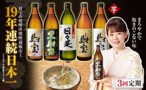 C3-22124／【 定期便 】 3回 届け・ 焼酎 4種5本 飲み比べセット 【5合瓶（芋）】 温泉水仕立て！ 財宝 200214 - 鹿児島県垂水市