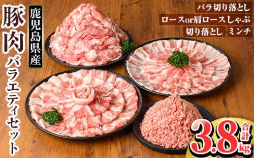 K-309 鹿児島県産豚肉バラエティーセット (計3.8kg) 【TRINITY】霧島市 国産 冷凍 小分け 豚肉 ぶた ブタ 肉 バラ肉 バラ ロース 肩ロース 切り落し ミンチ セット 2002825 - 鹿児島県霧島市