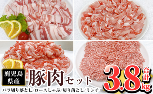 K-309 鹿児島県産豚肉バラエティーセット (計3.8kg) 【TRINITY】霧島市 国産 冷凍 小分け 豚肉 ぶた ブタ 肉 バラ肉 バラ ロース 肩ロース 切り落し ミンチ セット 2002825 - 鹿児島県霧島市