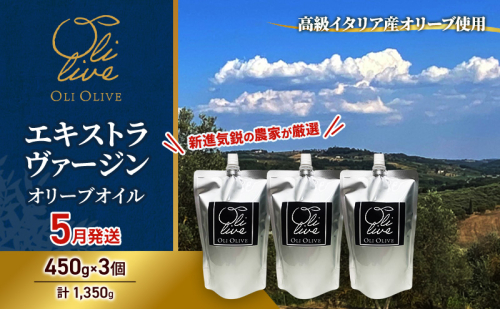 高級イタリア産 エキストラ・ヴァージン・オリーブオイル 450g×3個【2026年5月中旬より順次発送】調味料 油 オリーブ油 食用油 静岡県 袋井市 2003465 - 静岡県袋井市