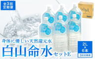 白山命水 セットE 3回定期便(ペットボトル2L×6本入り) ミネラルウォーター 国産 人気 水 白山命水 天然水 定期 定期便