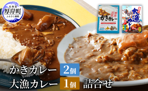 かきカレー2個 大漁カレー 1個　詰合せ 北海道 カレー カレーライス レトルト レトルトカレー レトルト食品 加工品 牡蠣 ホタテ イカ カニ 帆立 2005287 - 北海道厚岸町