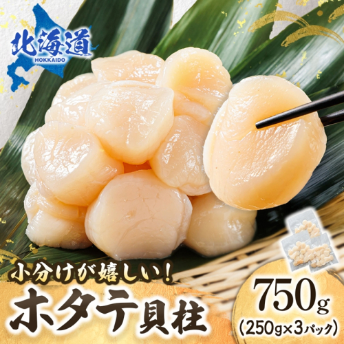 北海道産 ホタテ貝柱 （約250g×3コ 計750g） ｜ 帆立 ほたて 貝柱 刺身 刺し身 ほたて刺身 刺身ホタテ 冷凍 小分け  すぐ届く 魚介類 魚介人気 ヒロセ すぐ発送 2026年 年始発送 北海道 釧路町 釧路超 特産品 2005711 - 北海道釧路町