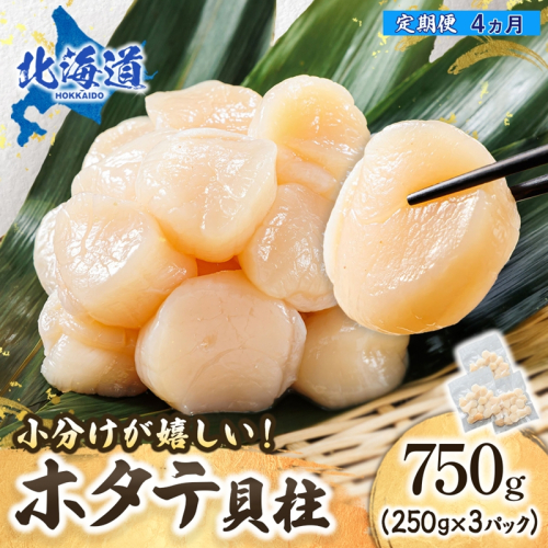 【定期便 4ヶ月連続】北海道産 ホタテ貝柱 約250g×3パック 合計750g | 帆立 ホタテ ほたて 貝柱 冷凍 刺身 刺し身 小分け ホタテ貝柱 刺身 冷凍 セット 産地直送 定期便 魚介類 海鮮 絶品 人気 ヒロセ 北海道 釧路町 釧路超 特産品 2005719 - 北海道釧路町