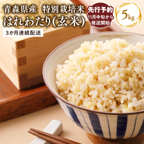 【令和7年産 先行予約   配送時期：2025年11月中旬～】　【3ヶ月連続お届け】特別栽培米 はれわたり玄米5kg×3回 2006519 - 青森県平川市