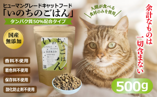 国産無添加 キャットフード 500g「いのちのごはん」タンパク質 50％配合タイプ【猫 ねこ ペットフード チキン 手作り ヒューマングレード 国産】 099H3421 2006953 - 大阪府泉佐野市