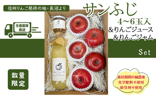 生産農家直送 信州りんご発祥の地・長沼産 長沼りんご サンふじ(ご家庭用) & りんごジュース & りんごジャム セットM 長野県産 栽培期間中化学肥料不使用 除草剤不使用 人にやさしく環境にもやさしい 2007463 - 長野県長野市