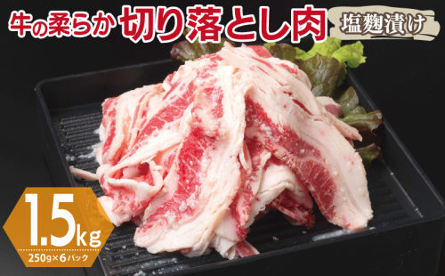 牛肉 切り落とし 塩麹漬け 合計1.5kg【味付け 小分け 焼くだけ 簡単調理 BBQ 牛肉 250g×6袋】 015B367 2011239 - 大阪府泉佐野市