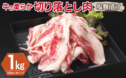 牛肉 切り落とし 塩麹漬け 合計1kg【味付け 小分け 焼くだけ 簡単調理 BBQ 牛肉 250g×4袋】 099H3389 2011253 - 大阪府泉佐野市