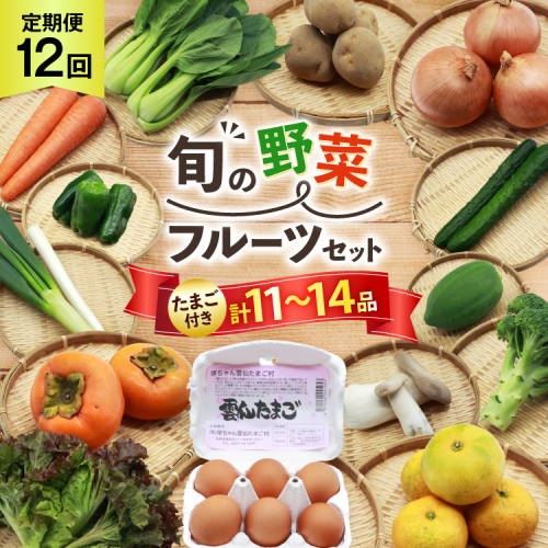 AI247 [12回] 定期便 旬の野菜 フルーツ セット 卵6個 計11～14品目[ 野菜 野菜セット 詰め合わせ 果物 たまご 卵 赤卵 雲仙たまご 島原市 長崎県 農産品流通 ] 2015133 - 長崎県島原市