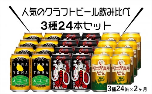 【定期便2ヶ月】よなよなエールと軽井沢高原ビールのクラフトビール飲み比べセット 3種24本