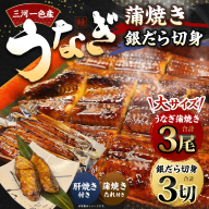 三河一色産 うなぎ蒲焼き 大3尾 + 銀たら 照り焼き 3切れ 蒲焼きたれ セット 簡単調理 冷凍