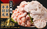 九州産若鶏 手羽先 (約500g×4袋) 手羽元 (約500g×4袋)合計約4kg セット 鶏肉 手羽先 手羽元 小分け 九州産 国産 冷凍