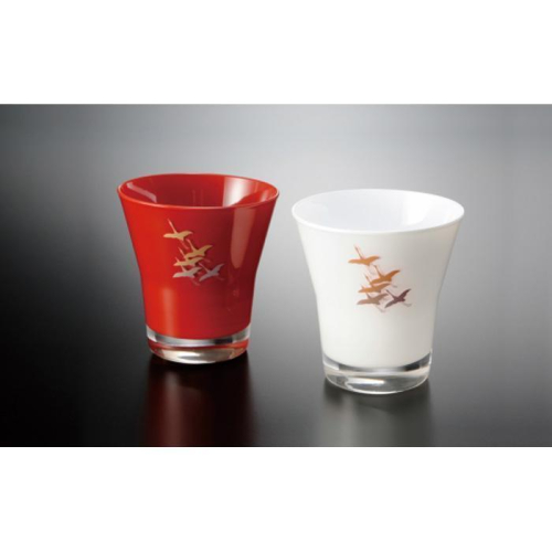 漆器 ガラス タンブラーグラス 蒔絵千羽鶴 ペア 赤 白【YG40】 2026506 - 和歌山県那智勝浦町