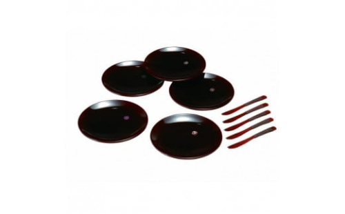 4.2寸 銘々皿 総溜 明月 (5枚組・フォーク付き)【YG125】 2026591 - 和歌山県那智勝浦町