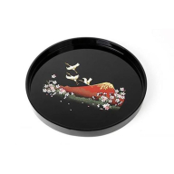 木製丸盆 30cm 一富士二鶴三桜【YG395】