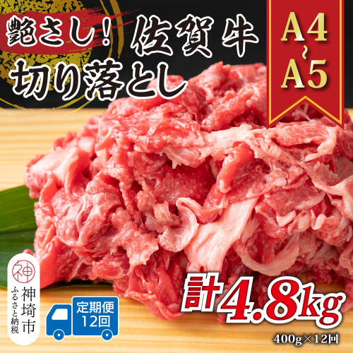 【12か月定期便】艶さし！【A4～A5】佐賀牛切り落とし 400g×12回【肉 牛肉 ブランド牛 黒毛和牛 ふるさと納税】(H112174) 2034215 - 佐賀県神埼市