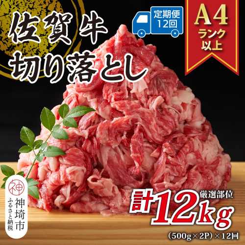 【12か月定期便】艶さし！【A4～A5】佐賀牛切り落とし 1kg(500g×2P)×12回【肉 牛肉 ブランド牛 黒毛和牛 ふるさと納税】(H112180) 2034221 - 佐賀県神埼市