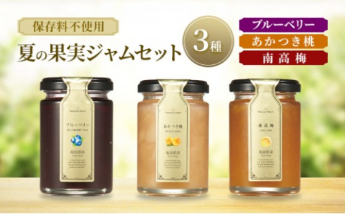 ジャム 夏の果実ジャムセット 3種（ ブルーベリー 桃 梅 ） 保存料不使用 プレザーブスタイル あかつき もも 南高梅 うめ セット 2036629 - 福島県郡山市