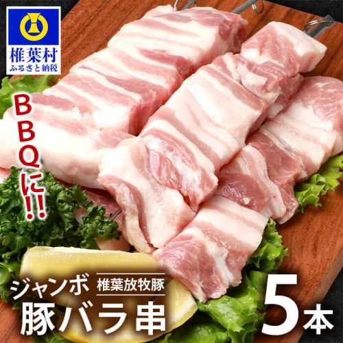椎葉放牧豚 BBQ用 ジャンボ豚バラ串 5本 (生冷凍) 203758 - 宮崎県椎葉村