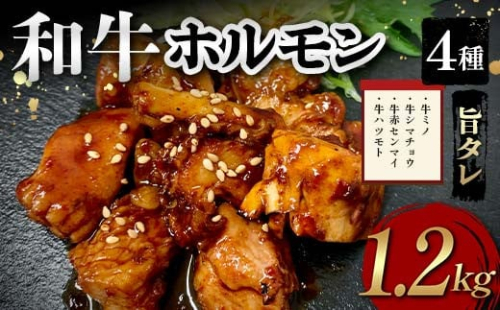 和牛ホルモン4種旨タレ（牛ミノ、牛シマチョウ、牛赤センマイ、牛ハツモト）1,200g 焼肉 ホルモン 内臓 牛 和牛 ほるもん みの しまちょう せんまい はつ たれ F6T-563 2038186 - 富山県立山町