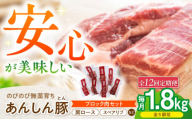 【12回定期便】あんしん豚 ブロックセット 約1.8kg 豚肉 ロース モモ カタ 国産 白川町 / 藤井ファーム [AWAF027]