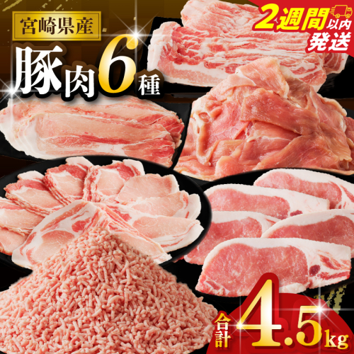 【2週間以内発送】≪宮崎県産≫豚肉6種＼てげスゲーセット／合計4.5kg 肉 豚 豚肉 おかず 国産_T009-032-2W 2039106 - 宮崎県都農町