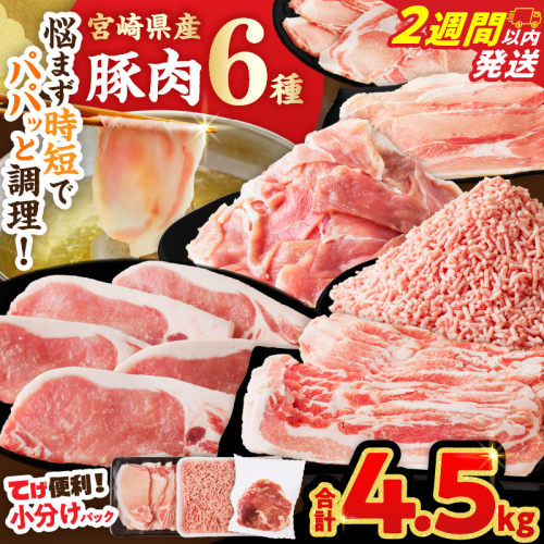 【2週間以内発送】≪宮崎県産≫豚肉6種＼てげスゲーセット／合計4.5kg 肉 豚 豚肉 おかず 国産_T009-032-2W 2039106 - 宮崎県都農町