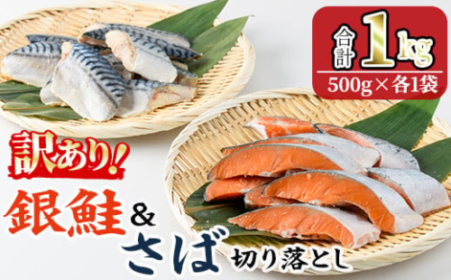 ＜訳あり＞ 銀鮭と骨取りサバの切り落としセット(合計1kg・500g×各1袋) 小分け 切り身 鯖 さば 骨なし 骨取り済 さけ 鮭 しゃけ  鮭切身 カット済 簡単 魚 海鮮  お弁当 おかず 【KI-25】【イチマル食品加工】