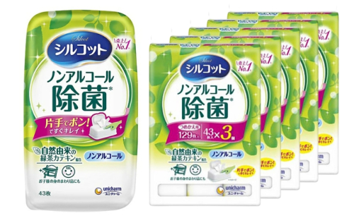 シルコット ウェットティッシュ ノンアルコール 除菌 セット (本体+詰替5個) 日用品 おもちゃ 拭き取り 手拭き 外出時 お出かけ時 食事前 緑茶カテキン配合 ユニ・チャーム 2043213 - 三重県名張市