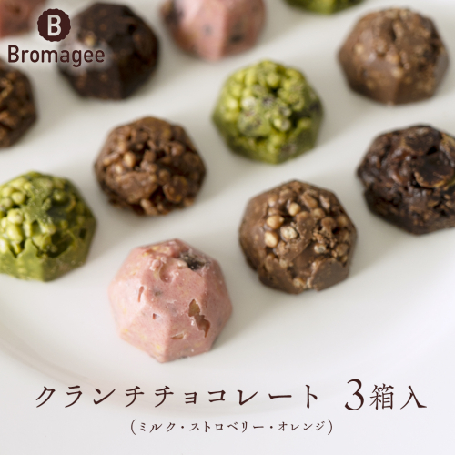 チョコレート専門店 「Bromagee」 クランチチョコレート 3箱入 チョコ チョコレート スイーツ お菓子 洋菓子 バレンタイン ホワイトデー ギフト ミルク オレンジ ストロベリー [CS004ci]  204761 - 茨城県筑西市