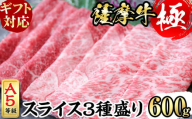[敬老の日][ギフト対応]鹿児島県産黒毛和牛「薩摩牛極」スライス3種盛り600g(300g×2P) a6-034-kei