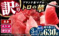 【全3回定期便】訳あり！対馬産 本マグロ 切り落とし 630g（9パック） ≪対馬市≫【桐谷商店】 トロの華 冷凍 新鮮 海鮮 小分け マグロ [WAQ036]
