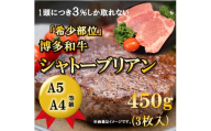 【A5〜A4等級！】博多和牛 ヒレ・シャトーブリアン 3枚 (450g) 吉富町/株式会社チクゼンヤ [BGAP008]